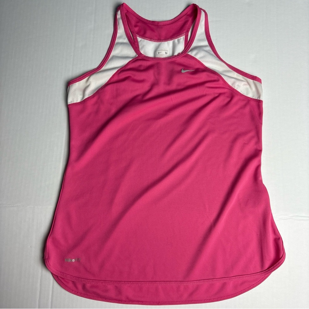 Nike Fit Women's Medium Tank Top Pink White Lightweight Workout Athletic Summer